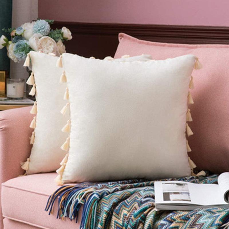 Nordic Style Solid Color Tassel Pillow Cover Short Plush Cushion Covers Bedroom Sofa Decorative Pillowcase Bohemian Style Gift Cushion Covers