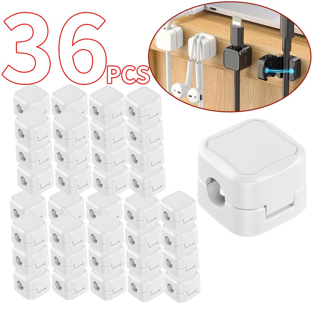 36/16/8/4PCS Magnetic Cable Clips Cable Smooth Adjustable Cord Holder Under Desk Cable Management Wire Keeper Cable Organizer