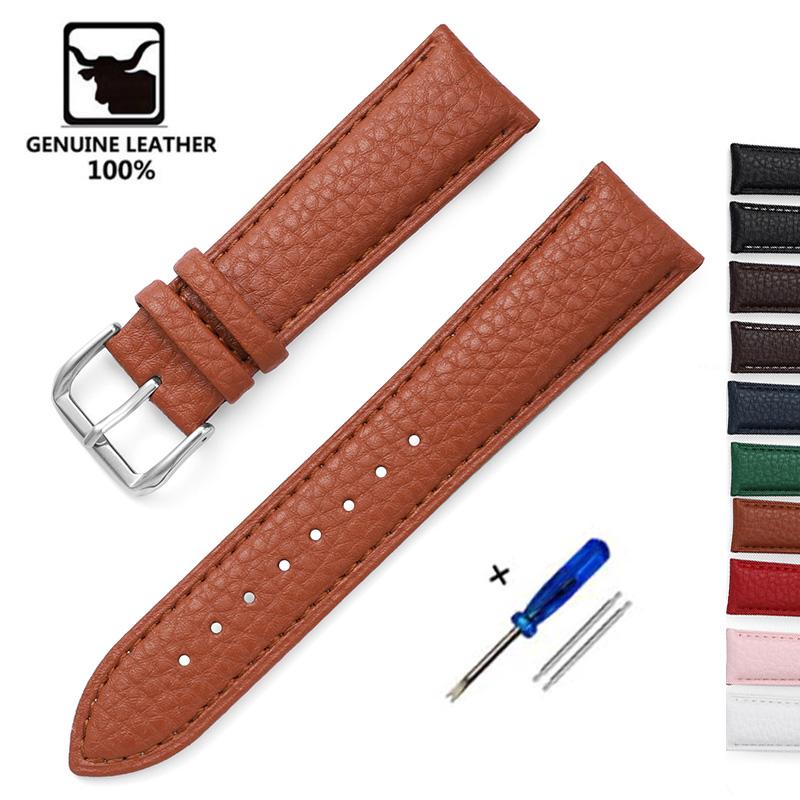 

Litchi Pattern Soft Leather Watch Band Bracelet 14mm 16mm 18mm 20mm 22mm Replacement Wrist Straps Watchbands 2028 22mm світло-коричневого кольору