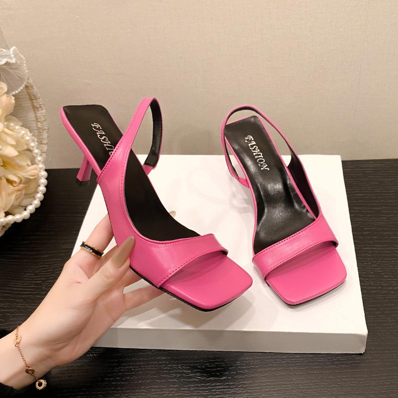 French niche high-heeled sandals fairy shoes summer 2025 new square head thin heel empty skirt single shoes
