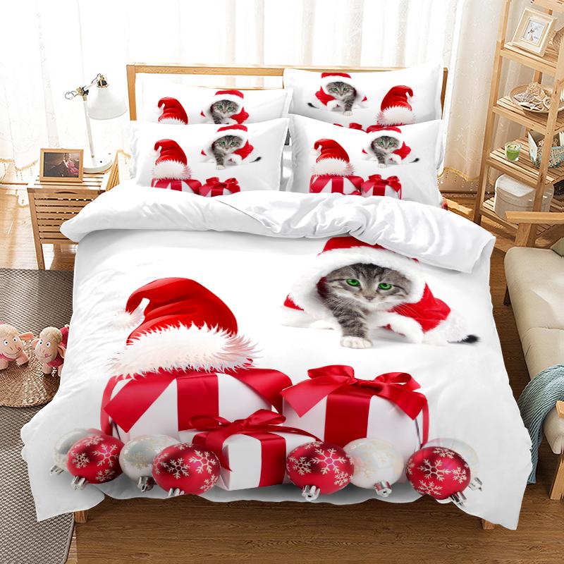 3D Pet Cat Bedding Set Cute Animal Duvet Cover 2/3 Piece Set Soft Zipper AU180 * 210 Full Size Luxury Comfortable Home Textile