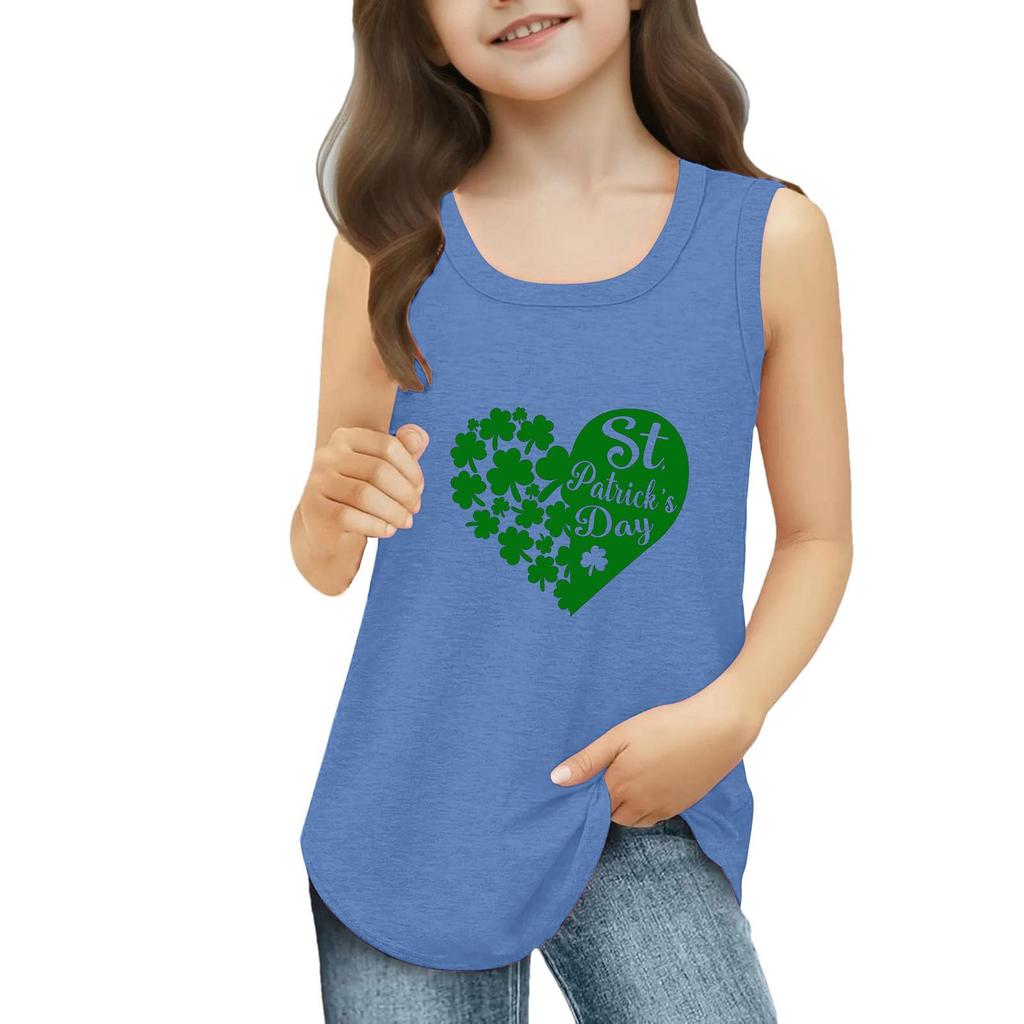 Girls Kids Summer Crewneck Sleeveless Shirts Tank Tops St. Patrick's Day