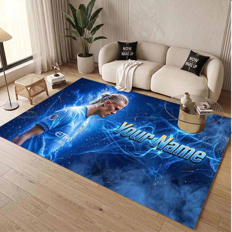 Custom Rug Erling Haaland Pattern Print Name Text Soft Non‑Slip Floor Carpet for Home Indoor Decoration