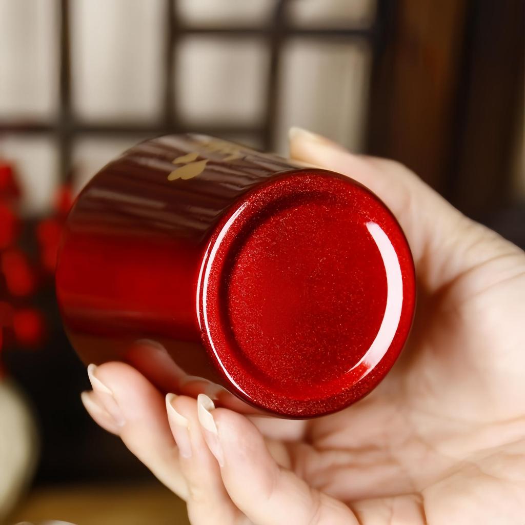 Wedding Double-Layer Stainless Steel Teacup - Red Toasting & Ceremony Joy Cup