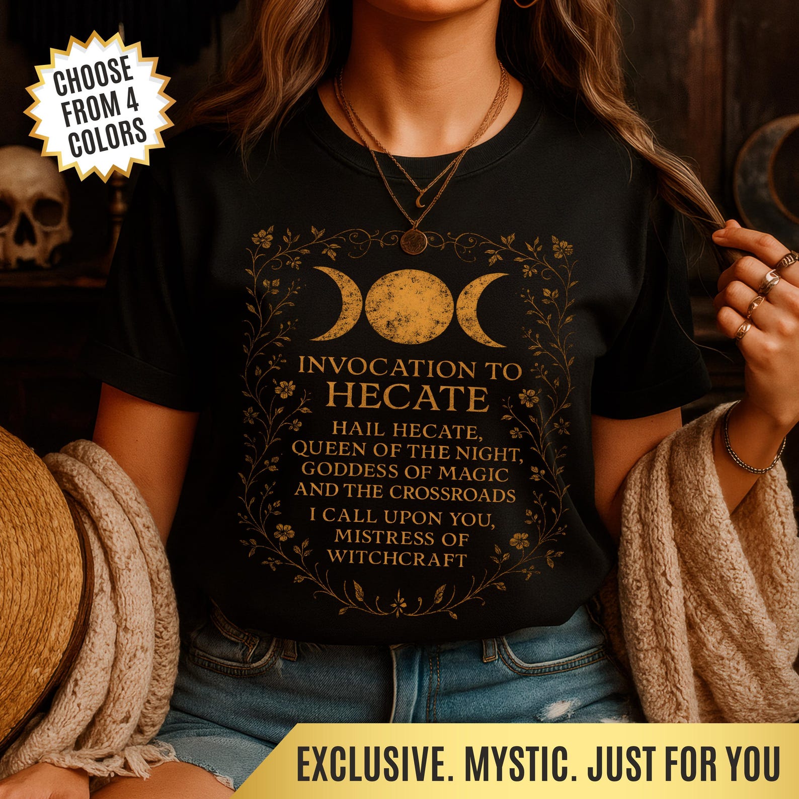 Invocation to Hecate T-Shirt Gift for Occult Lovers Triple Moon Goddess Tee Wiccan Gift Witchcraft Shirt Wicthy Gift for Her Hekate Shirt 3XL