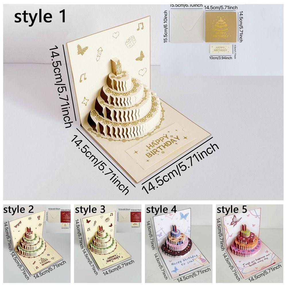 Creative Folding 3D Birthday Card with Envelope Postcard Happy Birthday Card Handmade Surprise Gift Card Party Supplies