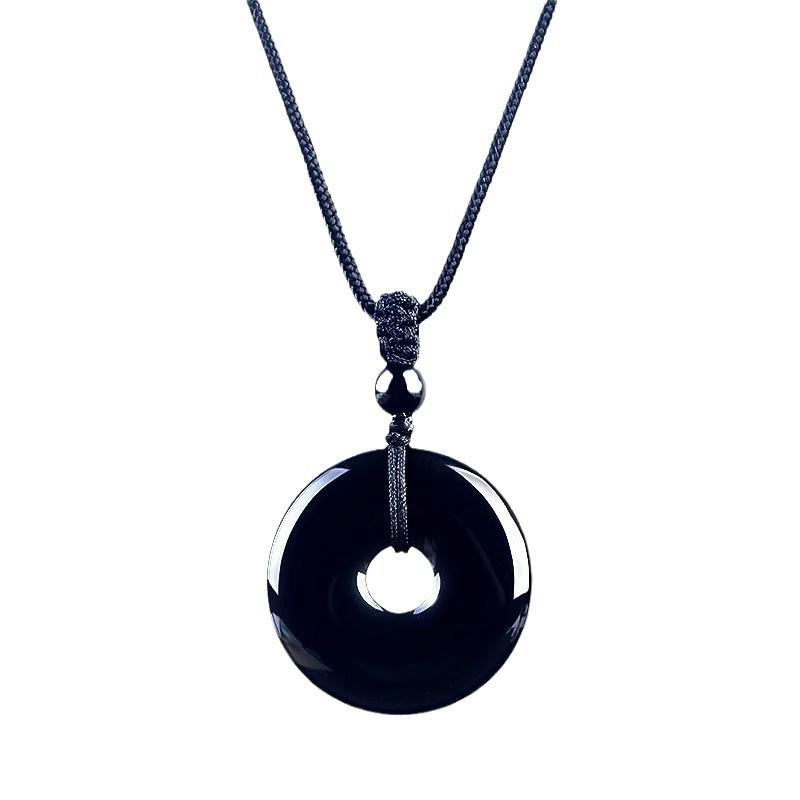 Natural Obsidian Peace Pendant for Women, Crystal Jade Necklace Pendant for Men, Birthday Gift