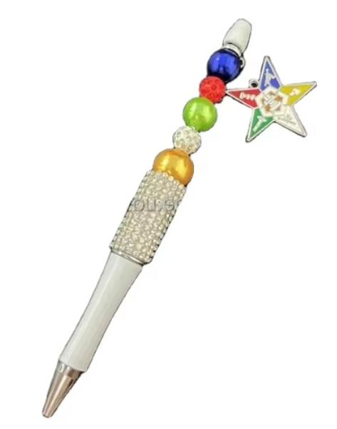 Order of Eastern Star White Ballpoint Pen OES Pentagram High Heels Lady Pendant Gift Bling Pens