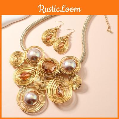 Unique Geometric Jewelry Set With Resin Flowers And Aluminum Wire For Fashionconscious Adults