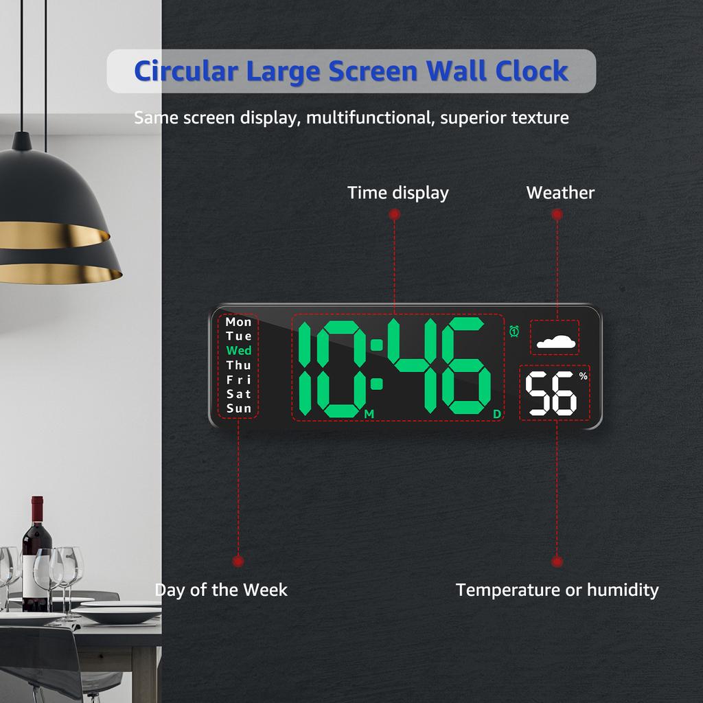 Multi-functional Wall Clock LCD Display Clock with Weather and Temperature Display Adjustable Digital Wall Clocks for Home Decor