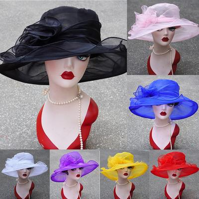 Cappello da sole a tesa larga in maglia floreale vintage da spiaggia estiva da donna
