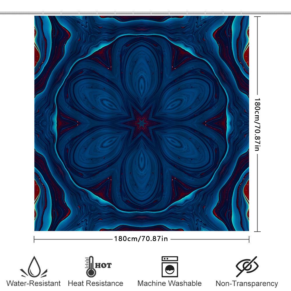 Blue Red Abstract Mandala Bathroom Shower Curtain Waterproof Home Decor Print Canvas Fabric Polyester