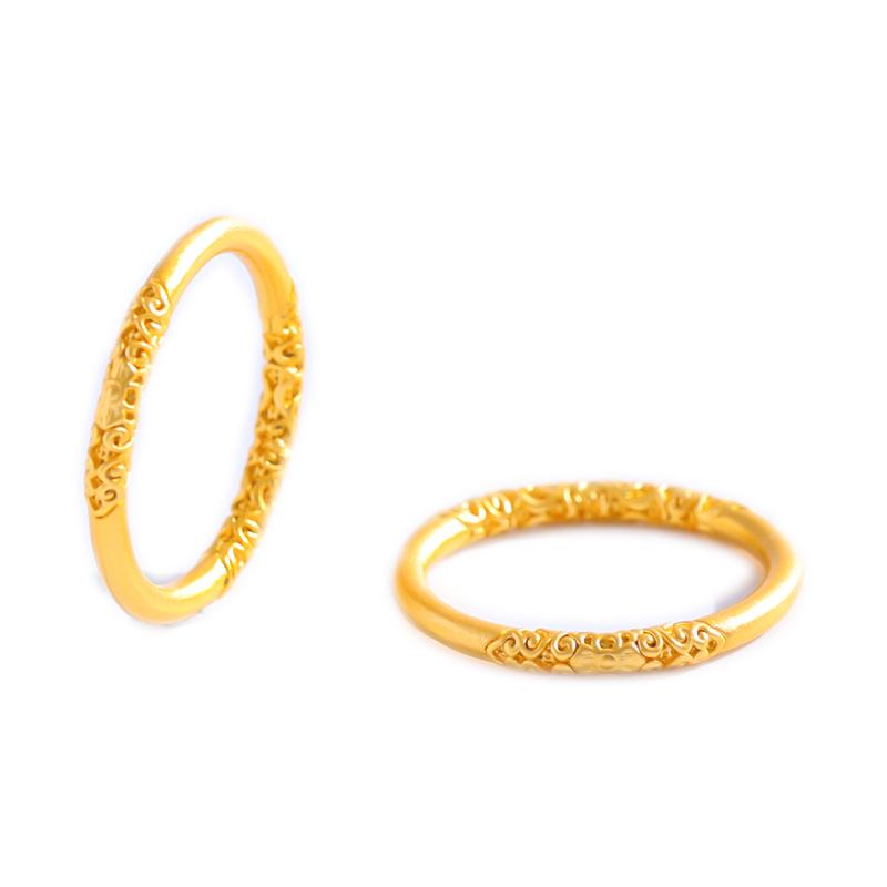 Ancient Vietnamese Gold Sand Grass Pattern Couple Ring