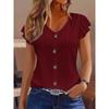 BITCED Women's Fashion Casual Solid Color Print Short Sleeve V-Neck  Blouses & Shirts