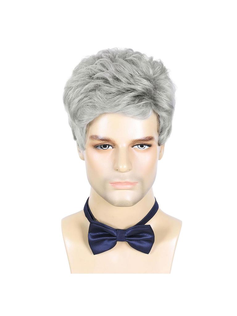 Men Wigs Short Silver Gray Wig Synthetic Heat Resistant Natural Halloween Cosplay Hair Wig