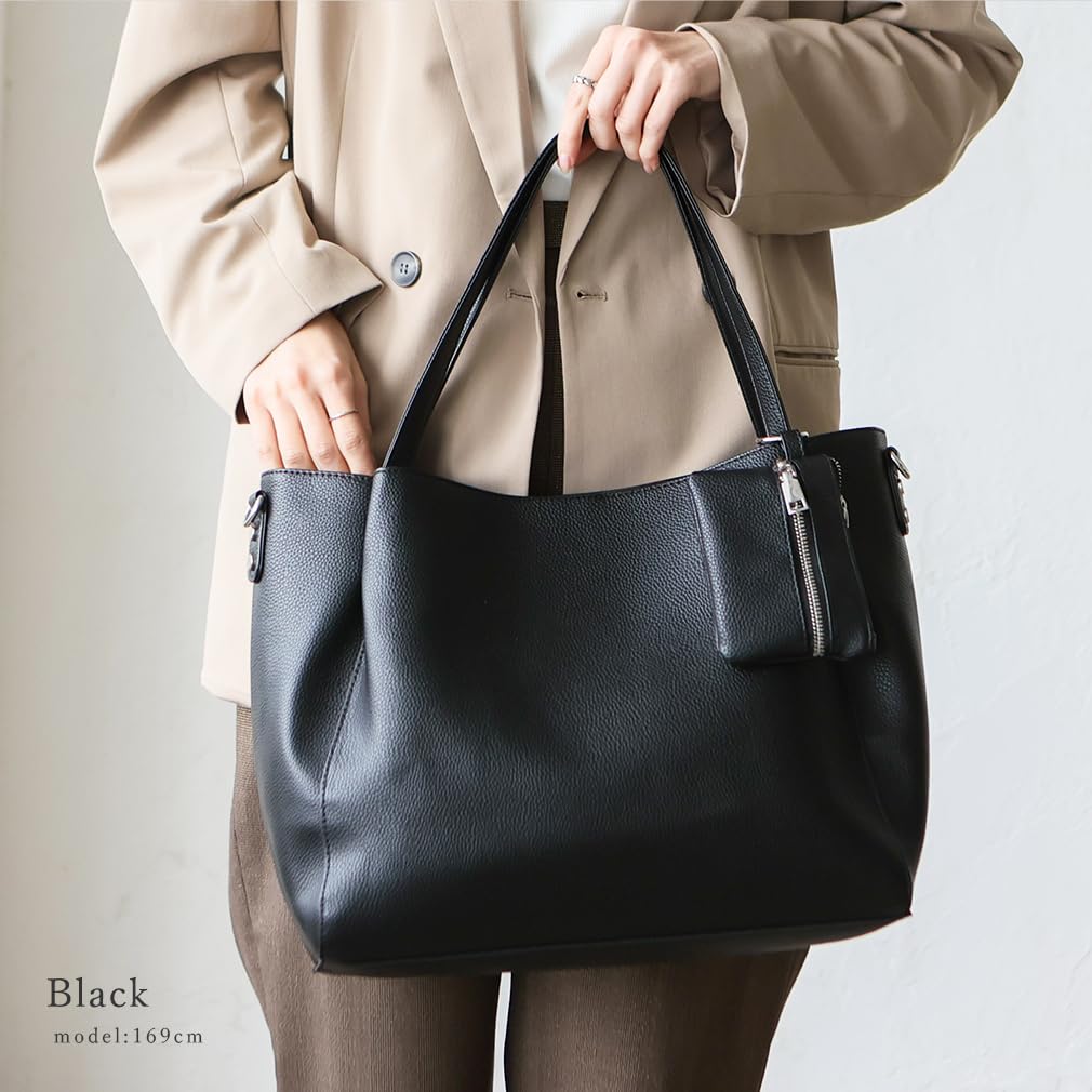 VITAFELICE Women's A4 Tote Bag with Mini Case, Sib-80038p (Black)