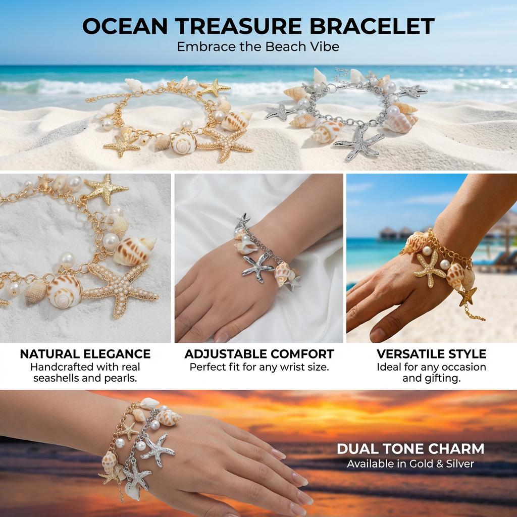 Bohemia Gold Color Metal Starfish Conch Charm Bracelet For Women Exquisite Imitation Pearl Chain Bracelet Summer Beach Jewelry