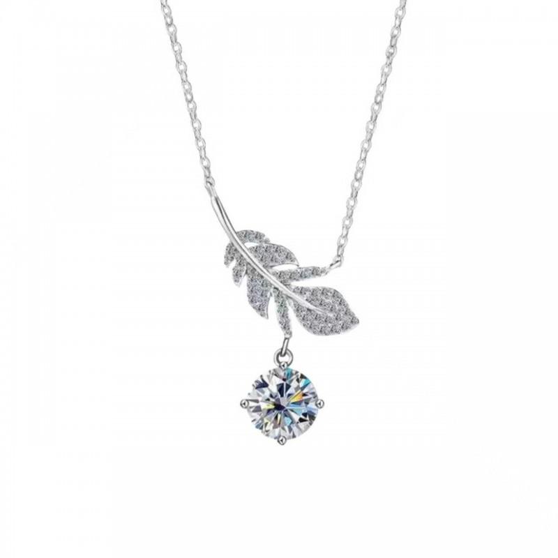 Womens Feather Zircon Pendant Necklace Light Luxury Ins Style Collarbone Chain