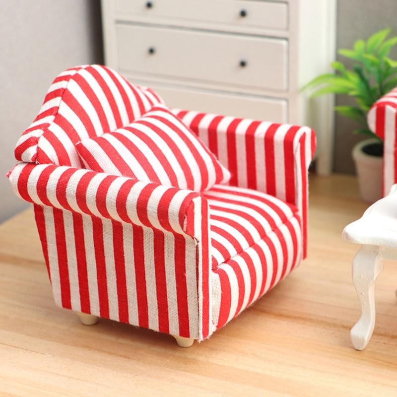 Fashion 1/12 Dollhouses Furniture Double Couch Armchair Figurine Set For Miniature Living Room and Bedroom Decoration