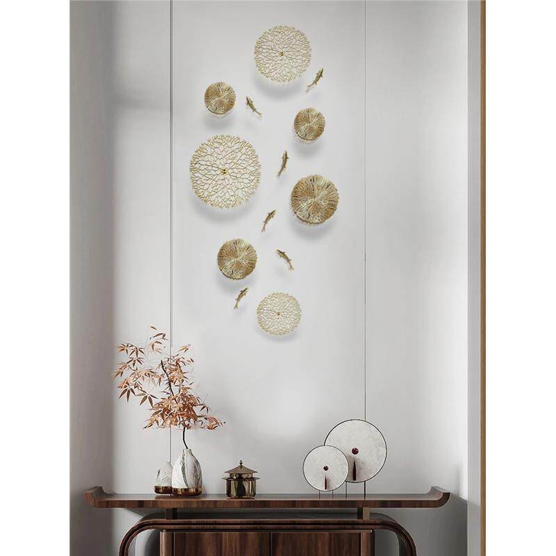 Modern 3D Metal Wall Art Creative Goldfish & Lotus Leaf Metal Wall Hanging Home Office Decoration Living Room Background