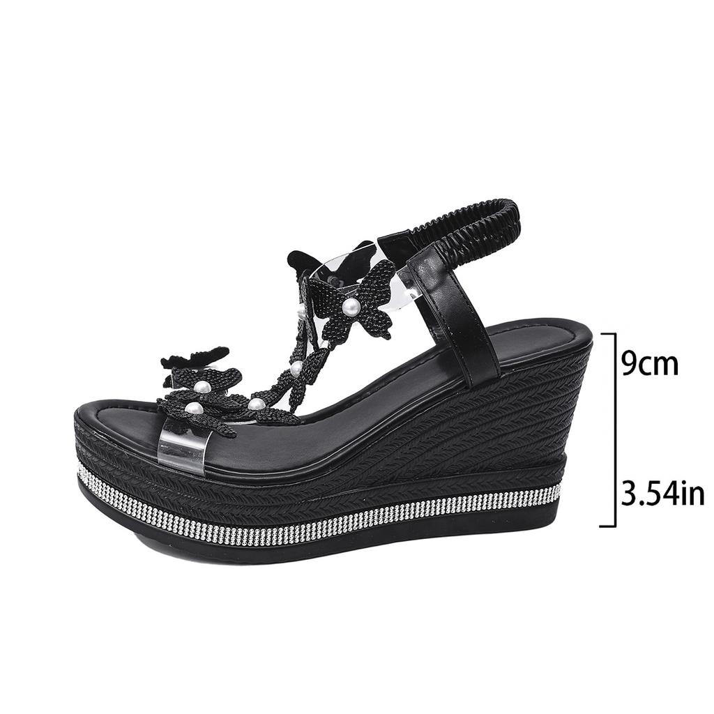 Women's Rhinestone Sandals 2025 Summer New Arrival Outdoor Platform Thick Sole Versatile Wedge Beach Sandals