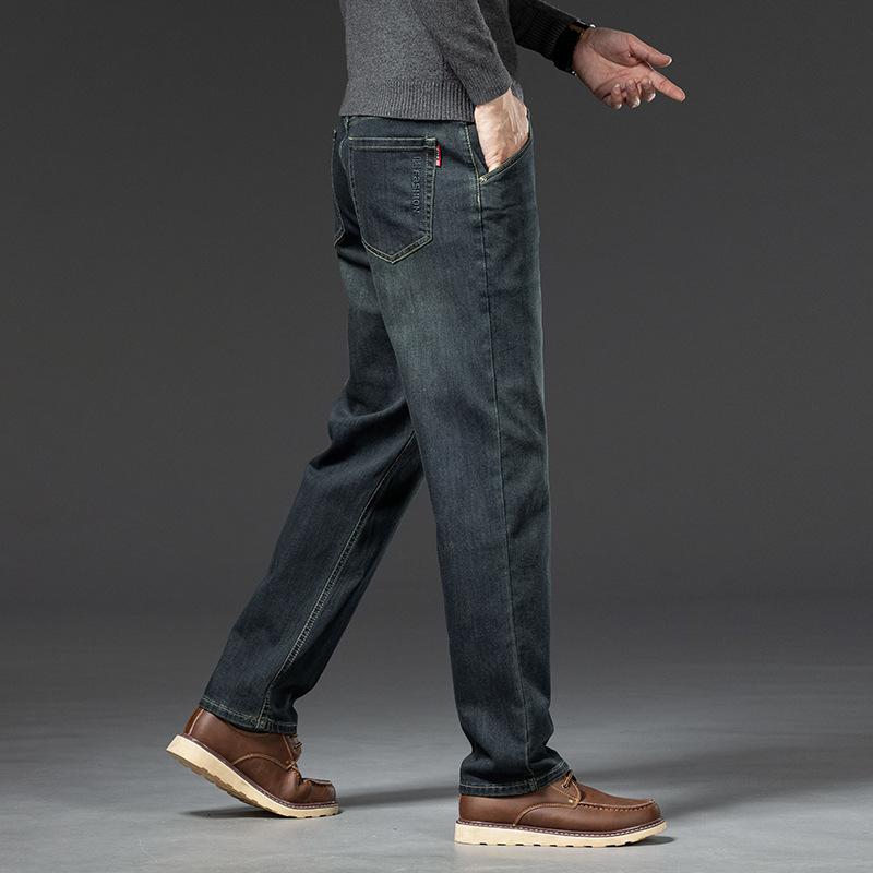 Straight-leg Jeans For Men, Autumn And Winter Elastic Casual Trendy High-end Versatile Stretch Straight-leg Loose Denim Trousers