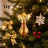 Tree Hanging Charms for Teachers Stained Glass Style Angel Ornament, 2D Acrylic Christmas Holiday Reunion Party Favors Decoration with Gold