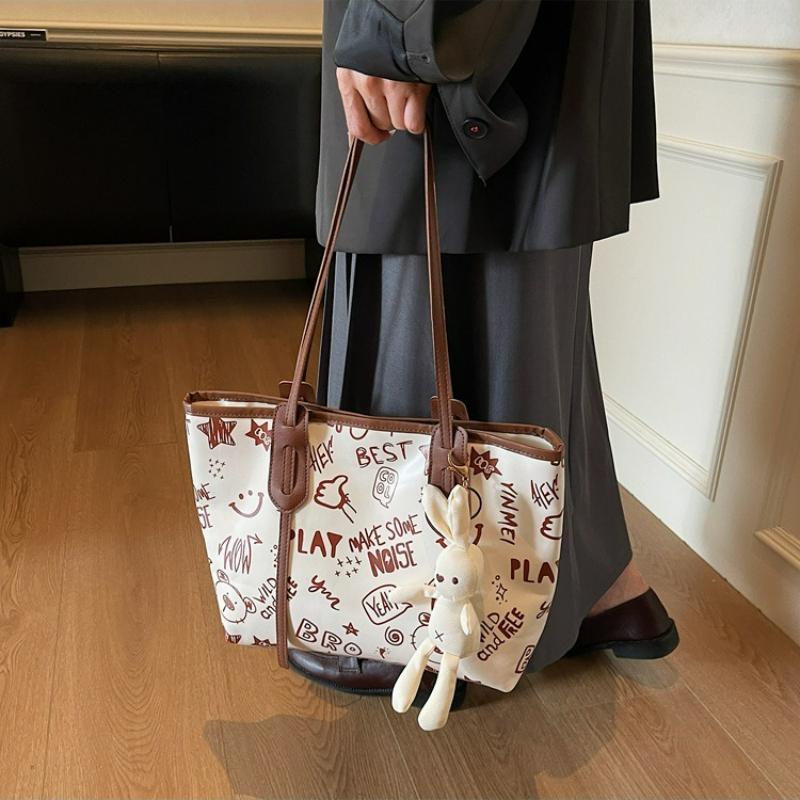 Summer Cute Carto Print Top Handle Bag Simple Shoulder Bag Women Fashi Tote Comfortable and Versatile Texture Storage Bags