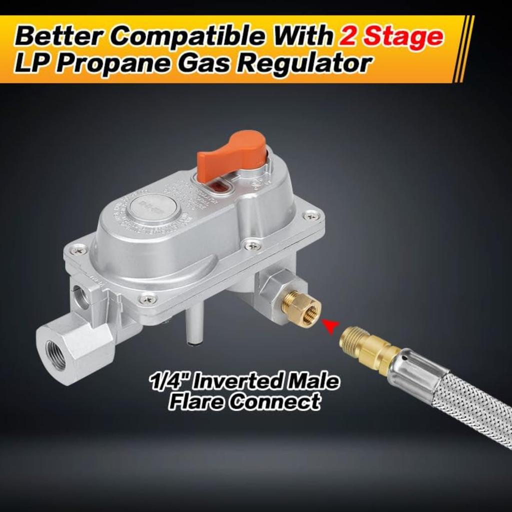 Mangueira Pigtail de Propano para RV de 1,5 Pés, Pacote com 2 Mangueiras de Propano de Aço Inoxidável 304, Conector Regulador para Churrasqueira a Gás, Linhas de Propano Trançadas Macho Flare de 1/4"