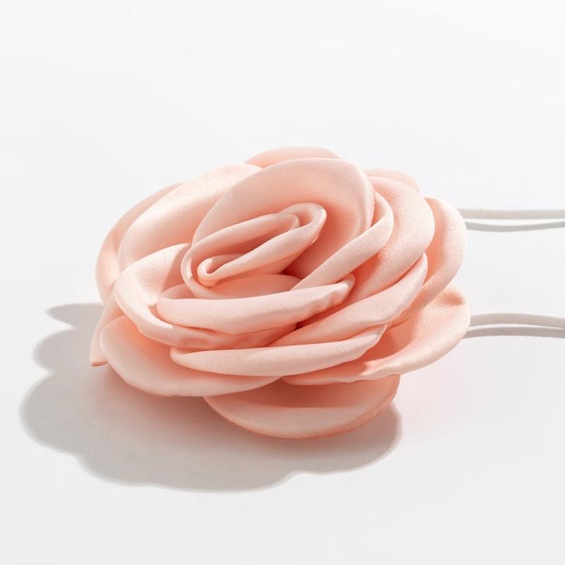 Fabric Flower Tie Choker Necklace Long Rope Lock Collarbone Chain Fashion Neck Decoration Fabric Floral Tie-Up Choker