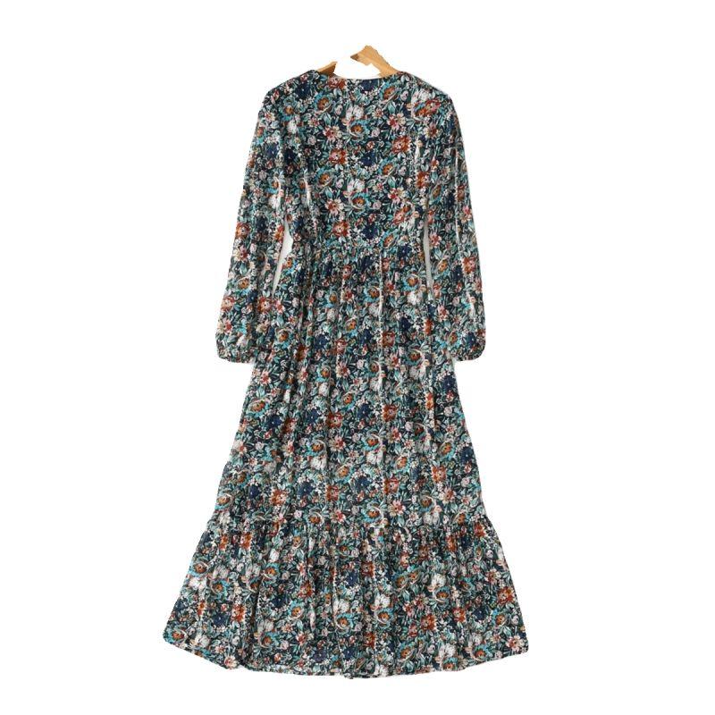 Export Export Elegant Elegance French Vintage Floral Chiffon Dress High Waist Slimming V-Neckline Vacation Dress
