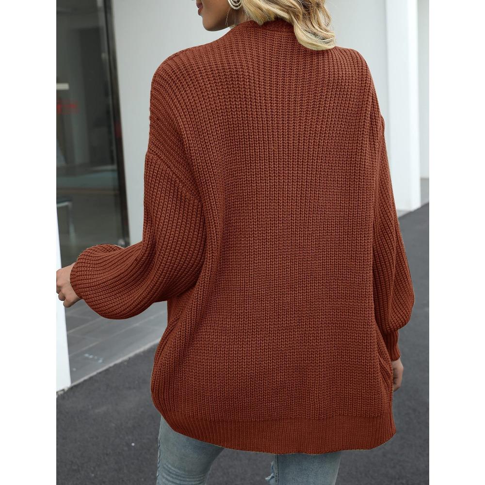 Women's New Autumn/Winter Bell-Sleeve Sweater Women's Outerwear Chunky Knit Pocket Cardigan