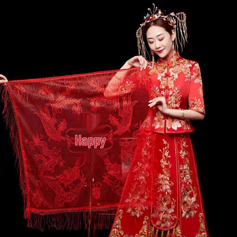 

Chinese Xiuhe Wedding Veil: Red Gauze Veil Inspired by Douyin Influencers