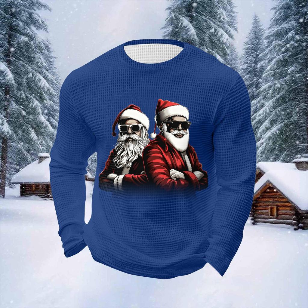 Men's Christmas Print Round Neck Long Sleeve Tops Men's Sports Large Size Casual Round Neck Tops