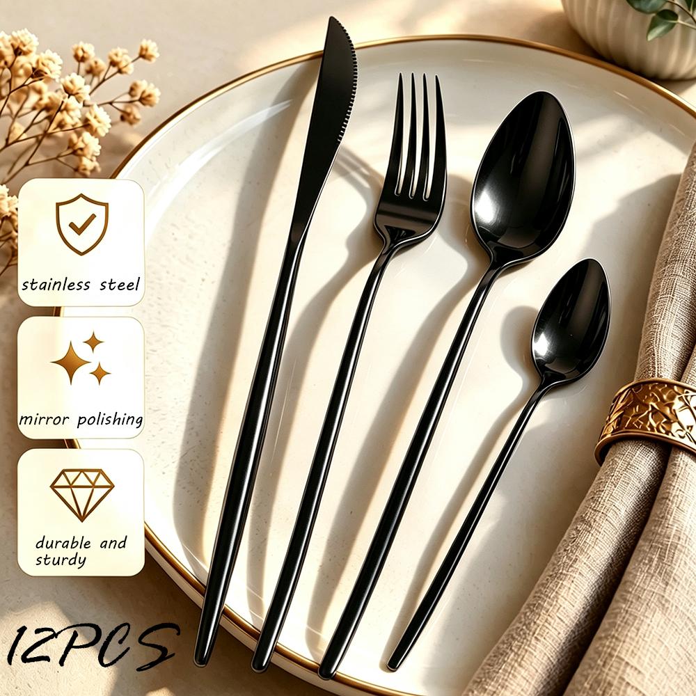 12Pcs Silver Stainless Steel Tableware Cutlery Set Dinnerware Dinner Knife Fork Spoon Teaspoon Home Restaurant Silverware Set