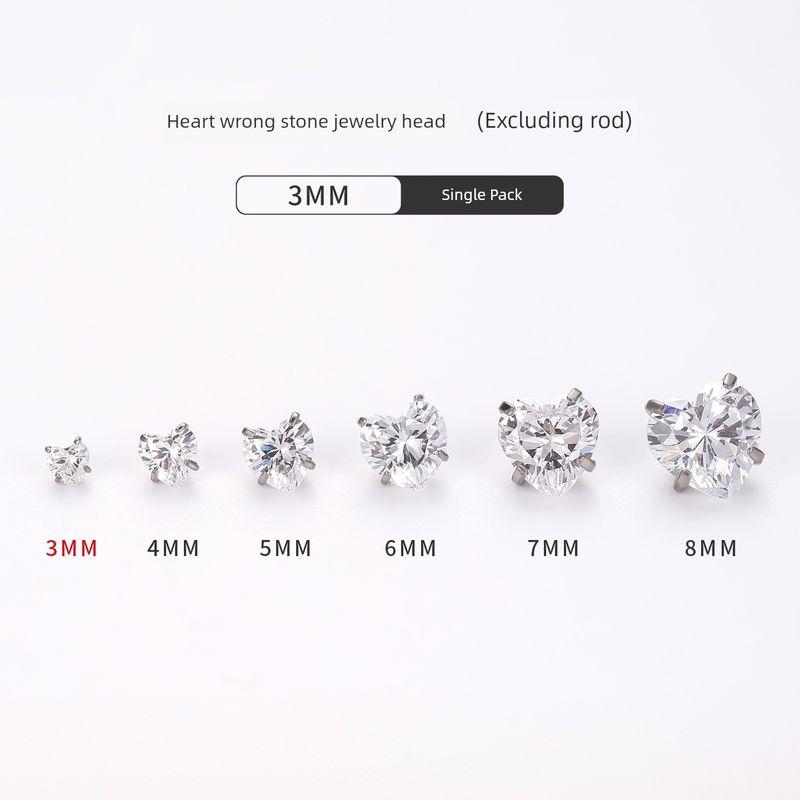 

F136 Titanium Alloy Love Heart Stud Earrings Ear-Caring Ornament Head Internal Spiral Replacement Head Flash Zircon Earrings Ear Bone Stud [Single Pack] Heart Drill Diameter 3mm