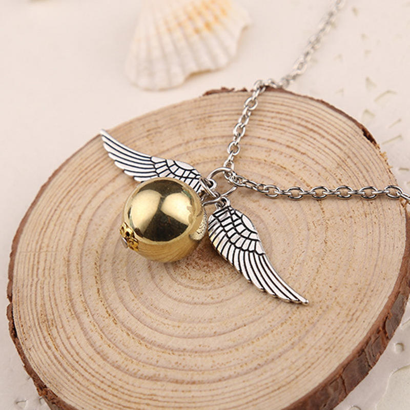 Harry Potter Golden Snitch Pendant Necklace The Deathly Hallows Wing Charm Quidditch Gold Color Snitch Necklace for Fans Accessories Gifts