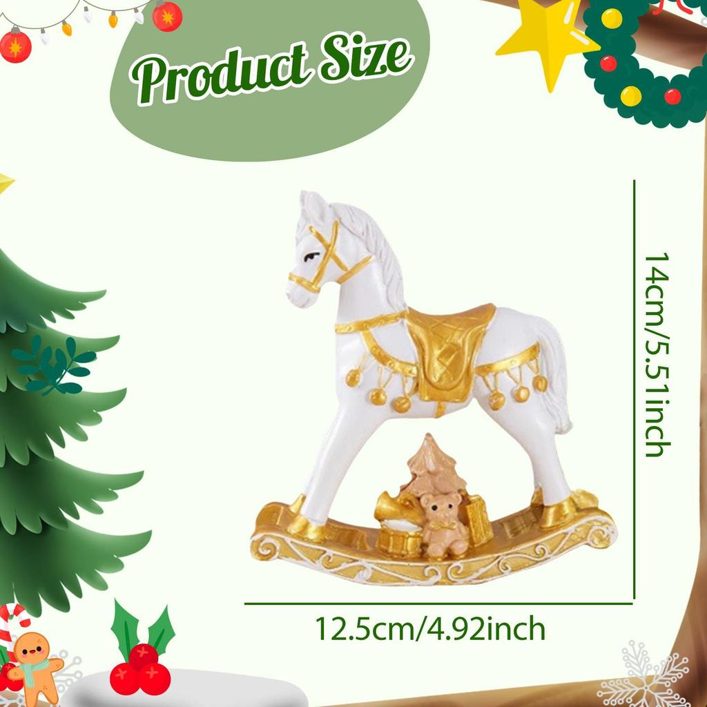 Small Christmas Rocking Horse Decor Resin Animal Statue Miniature Figurine for Bookshelf Living Room Anniversary Home Holiday