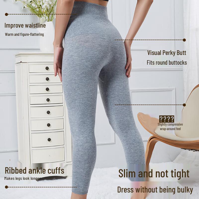 Hengyuanxiang Women's 100% Pure Wool High-Waist Thermal Leggings