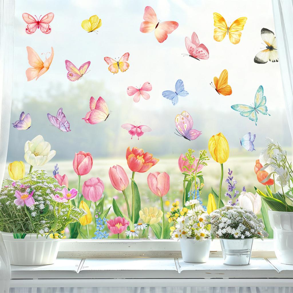 Static Cling Stickers Butterfly Flower Design for Window Bedroom Living Room Spring 2026 New Collection Wholesale