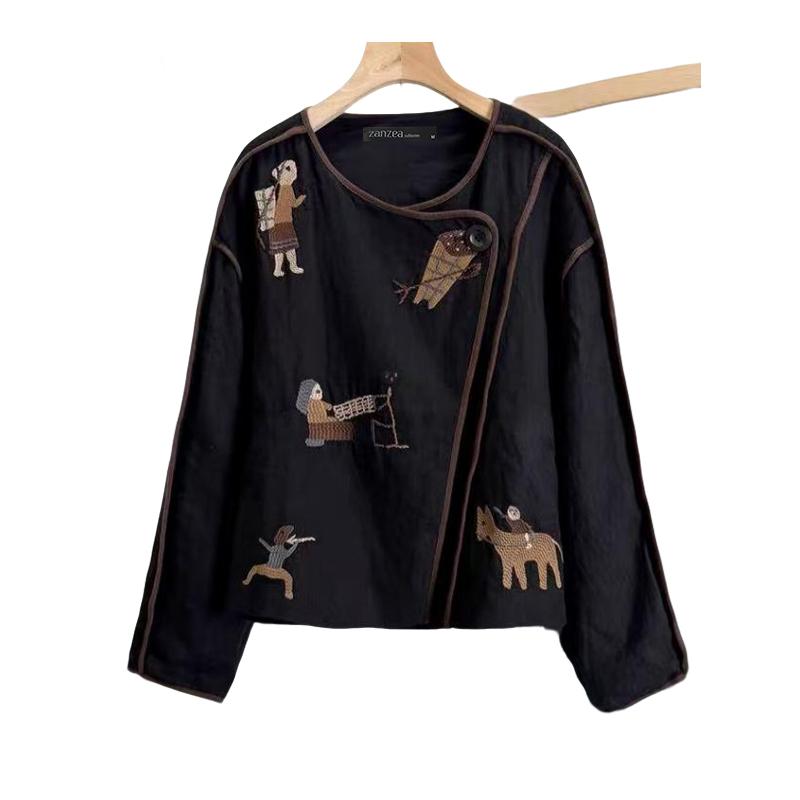 

ZANZEA Женская блузка с круглым вырезом, свободного кроя, повседневная, с длинным рукавом и принтом 5XL чёрный