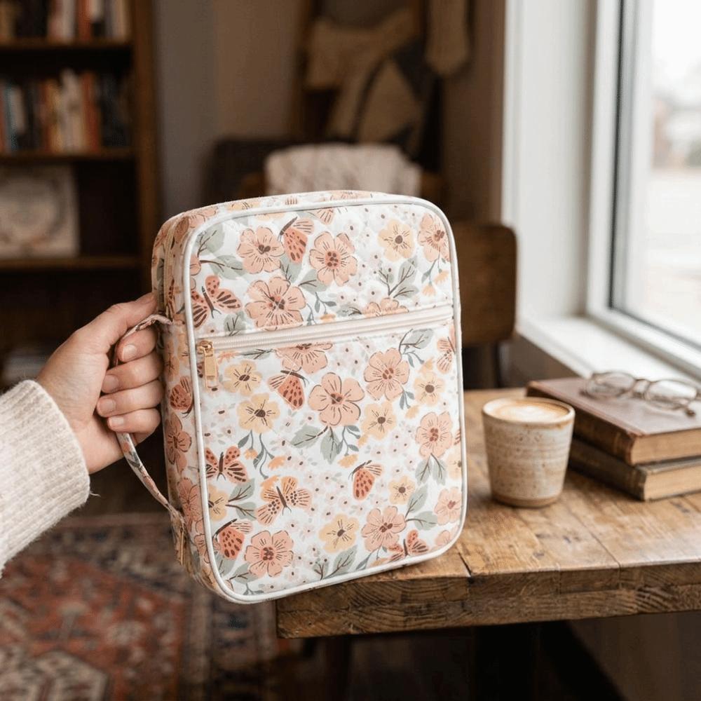 Quilted Cotton Book Bag Large Capacity Protective Pouch Book Storage Bag  School Supplies