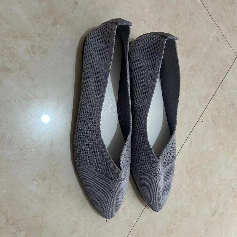 Flying Weaving Solid Color Casual Single Shoes Flat Bottom Shallow Mouth Soft Sole Lefu Shoes Breathable Mesh Flat Shoes