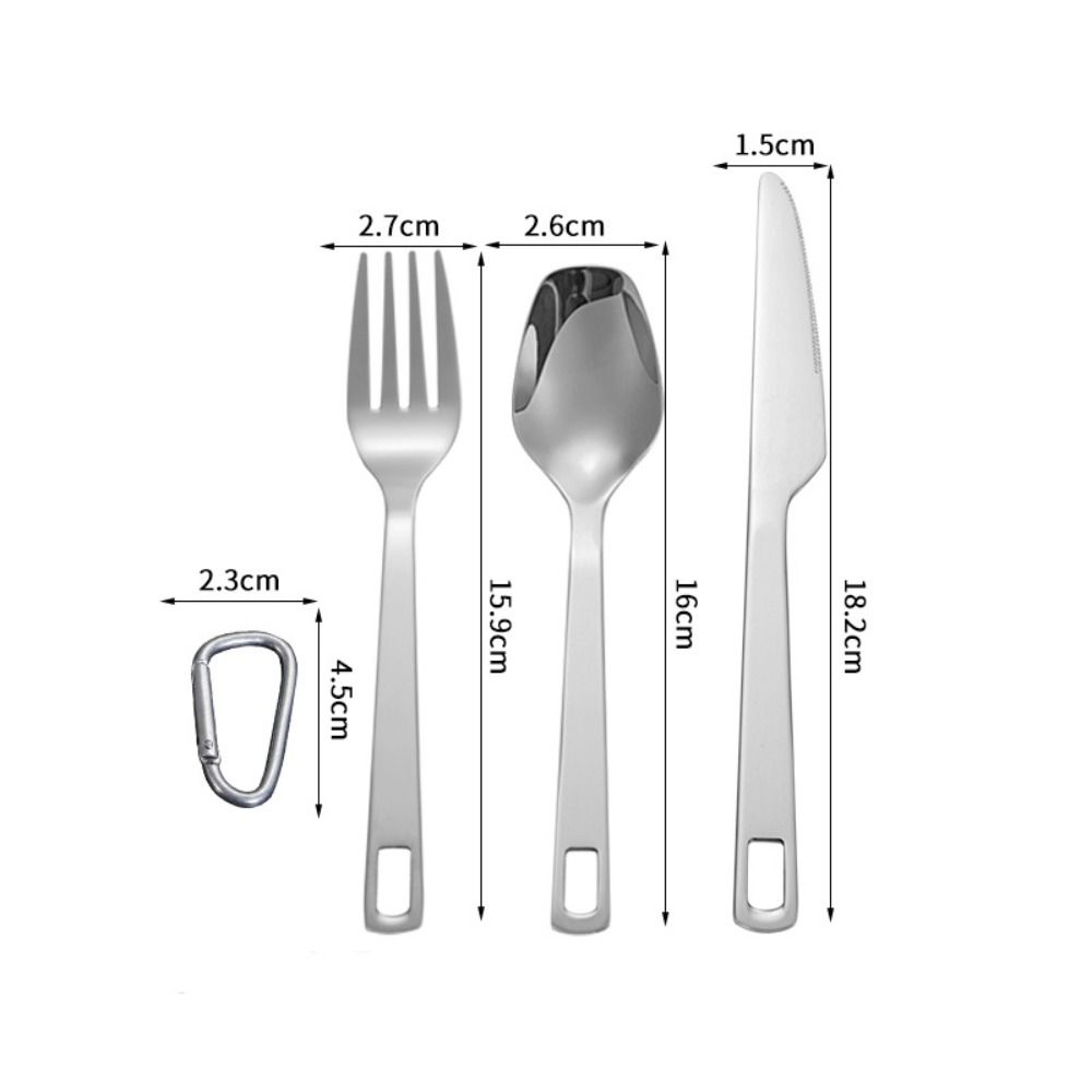 3pcs/set with Carabiner Camping Cutlery Set Stainless Steel Tableware Set  Hiking