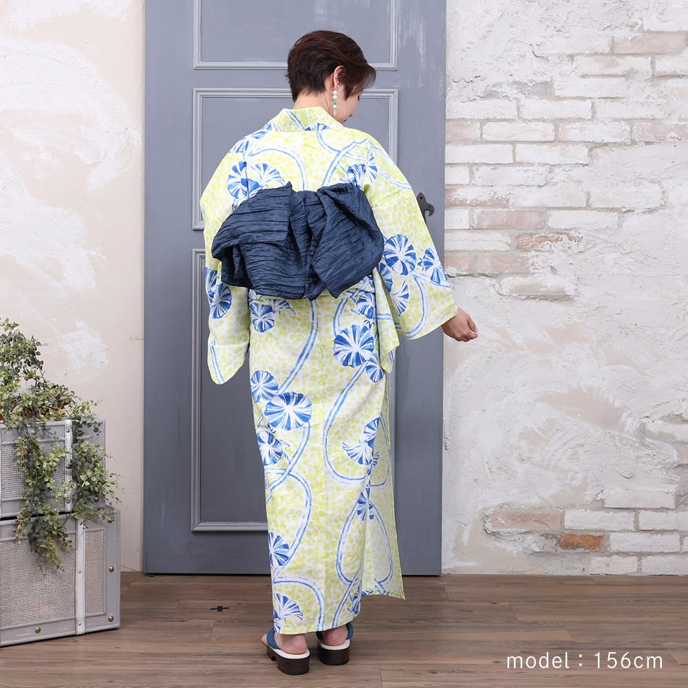 [Kyoto Kimono Yuzen] Women's Yukata (Sold Separately), Domestically DyedSewn, Combed Cotton, Retro Yellow, Floral Pattern, Japanese Clothing, Summer