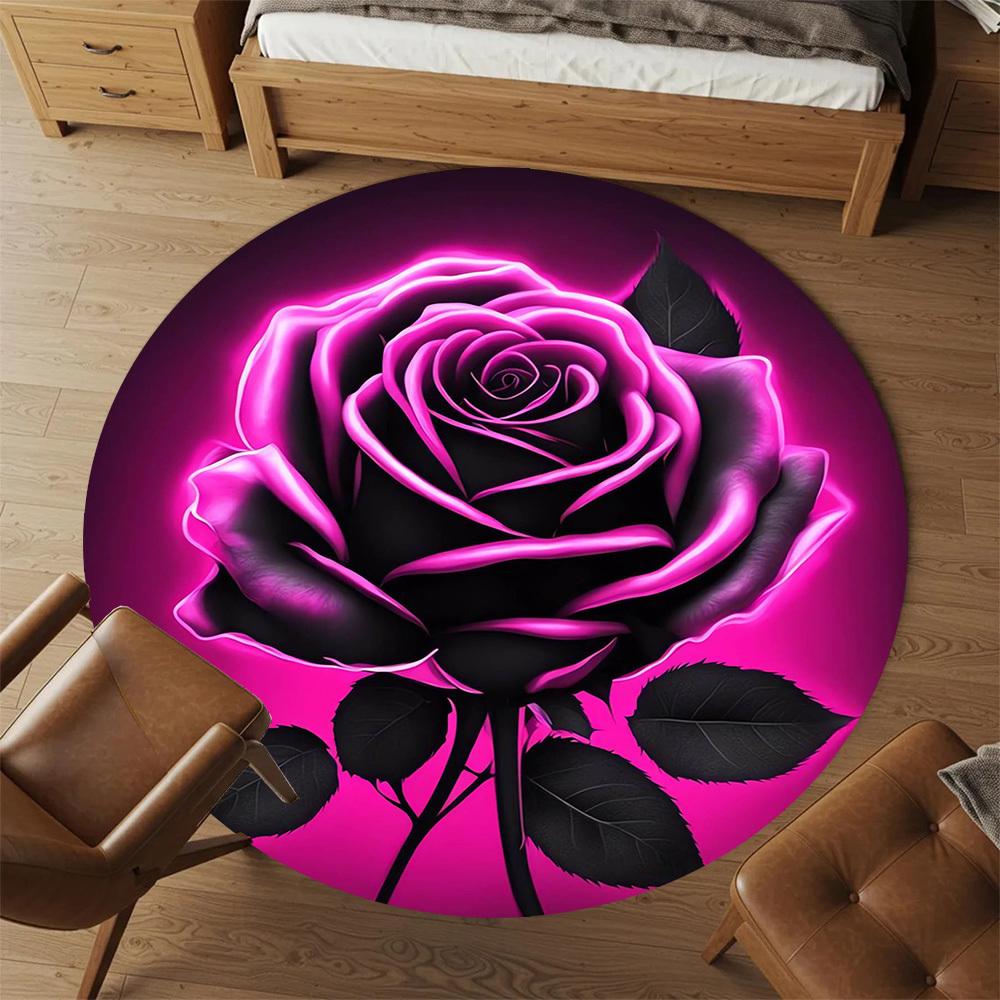 1pc rose flower Round Chair mat Area Rug - Non-Slip, Floor Mat for Office, Bedroom, and Indoor Decor -1002170