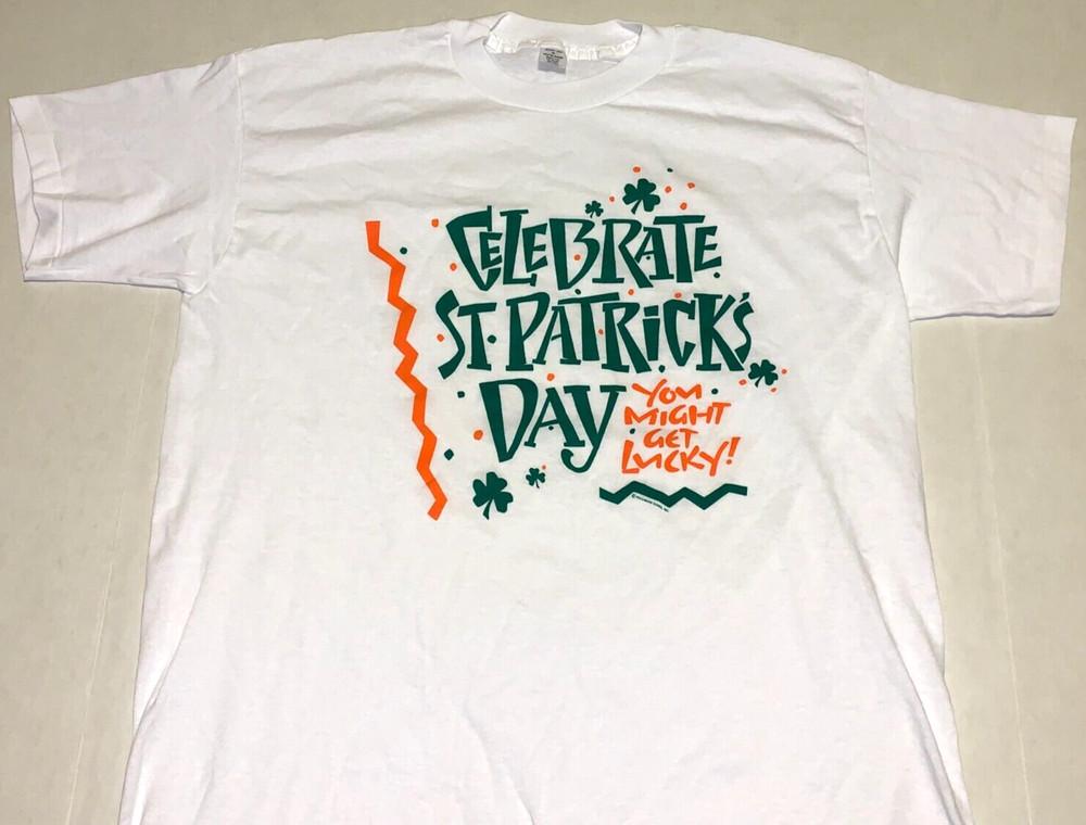 

Rare! Vintage 1980s St. Patrick s Day Get Lucky T-Shirt New! LARGE Single Stitch Unisex T-Shirt M