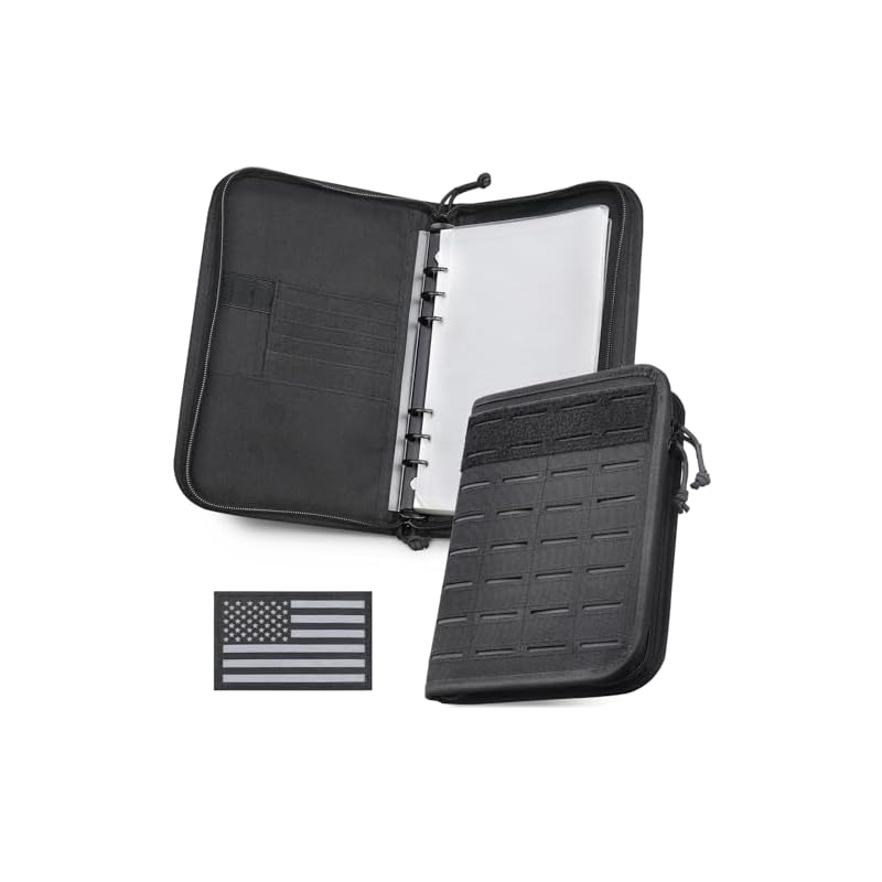 Pitozer All-in-One Tactical Notebook Padfolio Ring Binder | Removable A5 6-Ring Binder & 80 Sheets of Refill Paper | Molle Zip Notebook Cover | Gift,