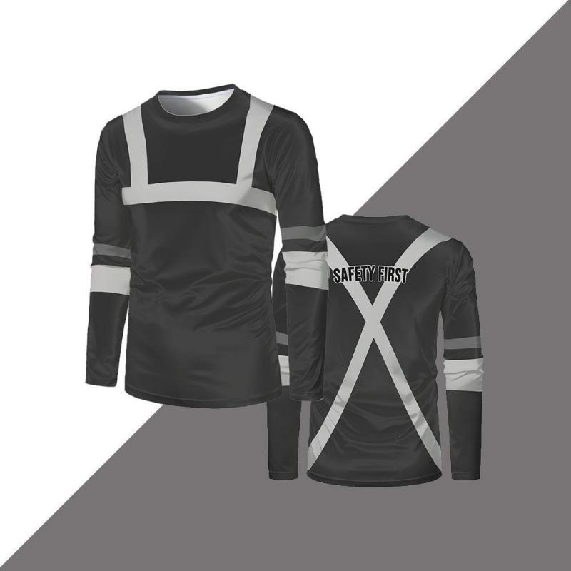 Hochwertige Sicherheitsarbeitskleidung Outdoor-Arbeiter Sicherheit geht vor Aufdruck Langarm-T-Shirt Herbst Herren Locker Rundhals Arbeitshemd