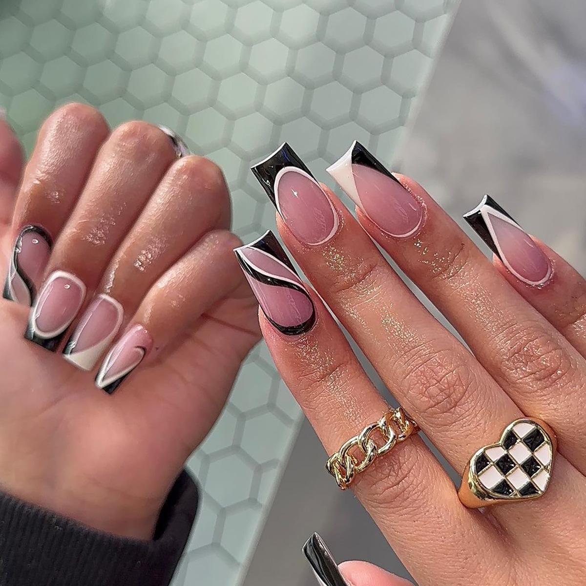 

Medium and long wear nail art European and American lines nail piece False nail art piece Nail sticker nail piece